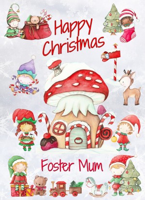 Christmas Card For Foster Mum (Elf, White)