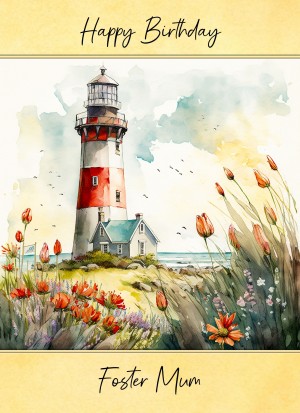 Lighthouse Watercolour Art Birthday Card For Foster Mum