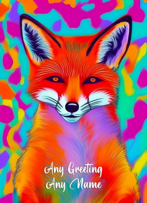 Personalised Fox Animal Colourful Abstract Art Greeting Card (Birthday, Fathers Day, Any Occasion)