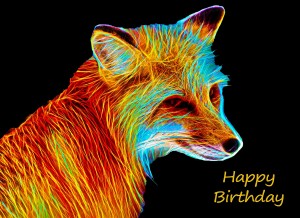 Fox Neon Art Birthday Card