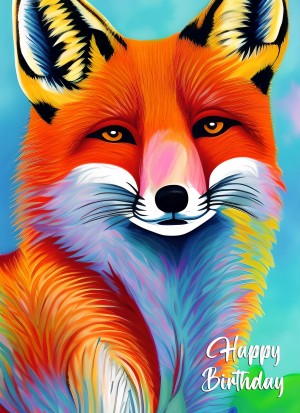 Fox Animal Colourful Abstract Art Birthday Card