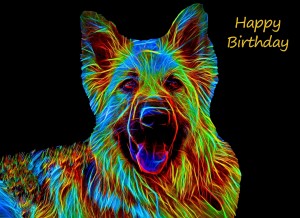 German Shepherd Neon Art Birthday Card