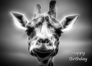 Giraffe Black and White Art Birthday Card