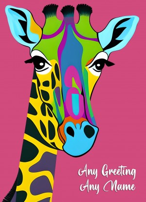 Personalised Giraffe Animal Colourful Abstract Art Greeting Card (Birthday, Fathers Day, Any Occasion)