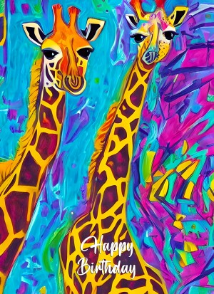 Giraffe Animal Colourful Abstract Art Birthday Card