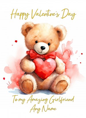 Personalised Valentines Day Card for Girlfriend (Cuddly Bear, Design 3)