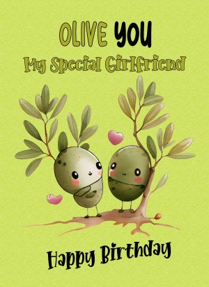 Funny Pun Romantic Birthday Card for Girlfriend (Olive You)