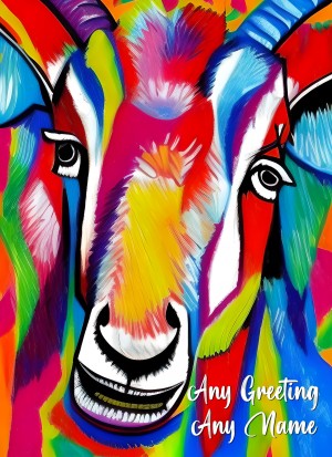 Personalised Goat Animal Colourful Abstract Art Greeting Card (Birthday, Fathers Day, Any Occasion)