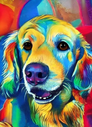 Golden Retriever Dog Colourful Abstract Art Blank Greeting Card