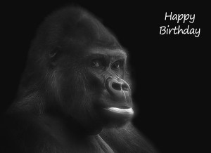 Gorilla Black and White Art Birthday Card