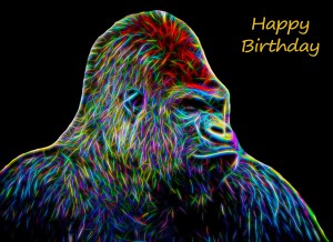 Gorilla Neon Art Birthday Card