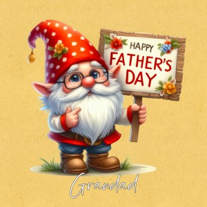 Gnome Funny Art Square Fathers Day Card For Grandad (Design 1)
