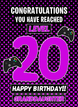 20th Level Gamer Birthday Card (Granddaughter)