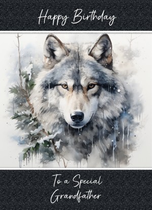 Birthday Card For Grandfather (Fantasy Wolf Art, Design 2)