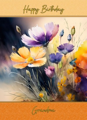 Watercolour Flowers Art Birthday Card For Grandma