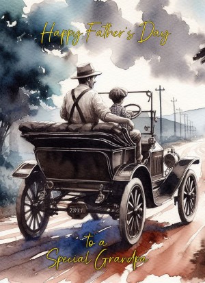 Vintage Classic Car Watercolour Art Fathers Day Card For Grandpa (Design 1)