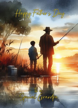 Fishing Father and Child Watercolour Art Fathers Day Card For Grandpa (Design 2)