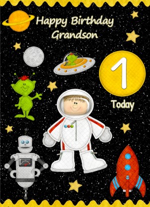 Kids 1st Birthday Space Astronaut Cartoon Card for Grandson