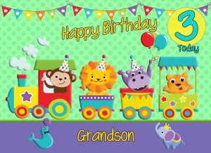 3rd Birthday Card for Grandson (Train Green)