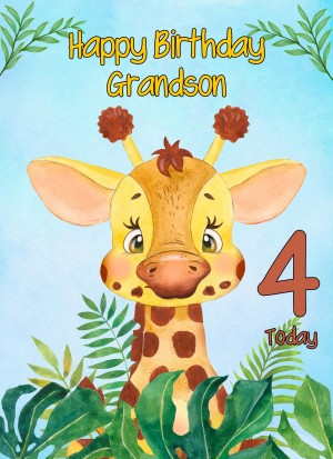 4th Birthday Card for Grandson (Giraffe)