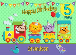 5th Birthday Card for Grandson (Train Green)