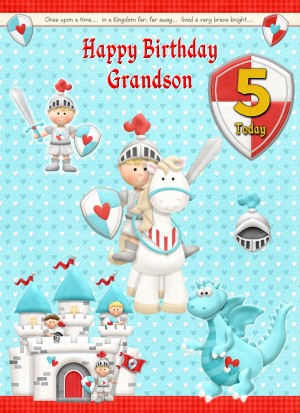 Kids 5th Birthday Hero Knight Cartoon Card for Grandson