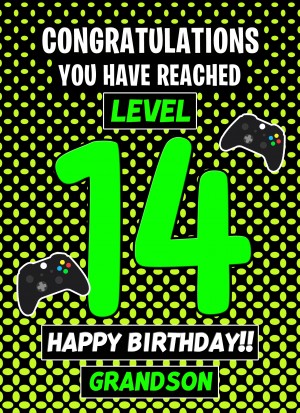 14th Level Gamer Birthday Card (Grandson)