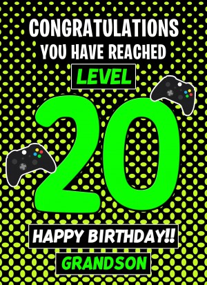 20th Level Gamer Birthday Card (Grandson)