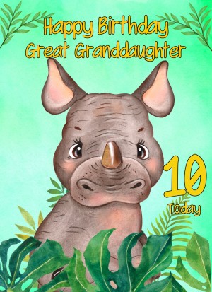 10th Birthday Card for Great Granddaughter (Rhino)