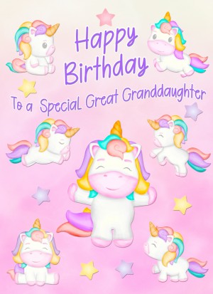 Birthday Card For Great Granddaughter (Unicorn, Pink)