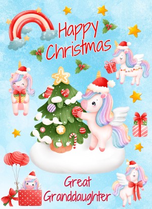 Christmas Card For Great Granddaughter (Unicorn, Blue)