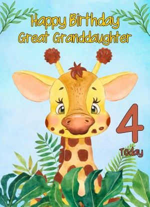 4th Birthday Card for Great Granddaughter (Giraffe)