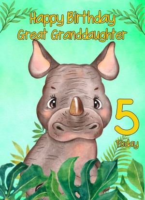 5th Birthday Card for Great Granddaughter (Rhino)