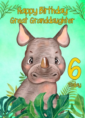 6th Birthday Card for Great Granddaughter (Rhino)