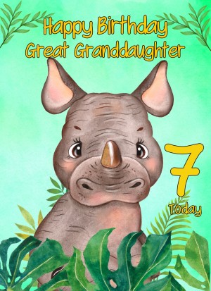 7th Birthday Card for Great Granddaughter (Rhino)