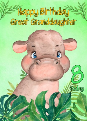 8th Birthday Card for Great Granddaughter (Hippo)