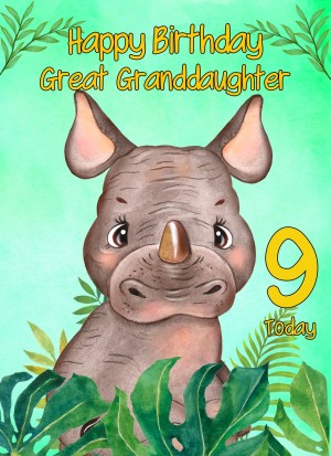9th Birthday Card for Great Granddaughter (Rhino)