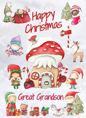 Christmas Card For Great Grandson (Elf, White)