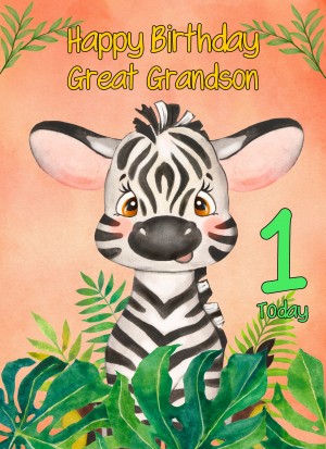 1st Birthday Card for Great Grandson (Zebra)