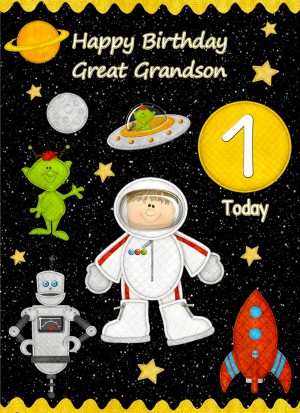 Kids 1st Birthday Space Astronaut Cartoon Card for Great Grandson