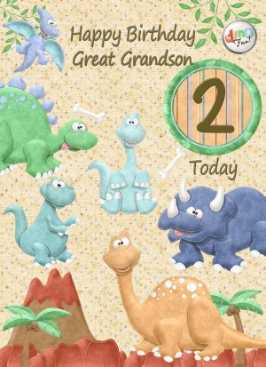 Kids 2nd Birthday Dinosaur Cartoon Card for Great Grandson