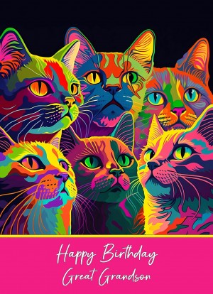 Birthday Card For Great Grandson (Colourful Cat Art)
