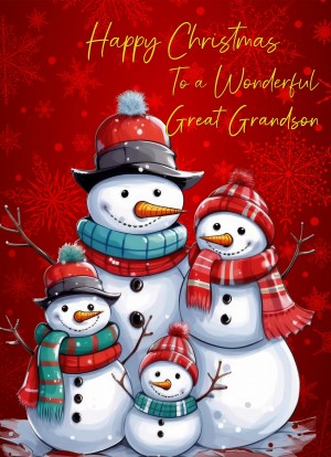 Christmas Card For Great Grandson (Snowman, Design 10)