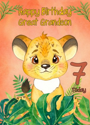 7th Birthday Card for Great Grandson (Lion)
