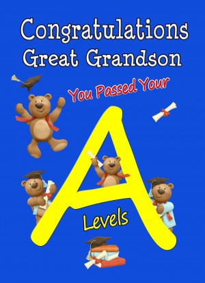 Congratulations A Levels Passing Exams Card For Great Grandson (Design 3)