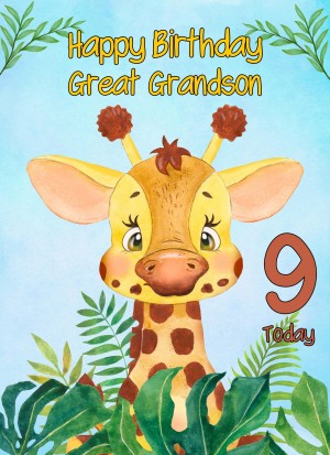 9th Birthday Card for Great Grandson (Giraffe)