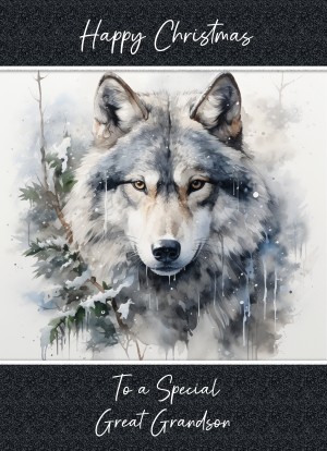 Christmas Card For Great Grandson (Fantasy Wolf Art, Design 2)