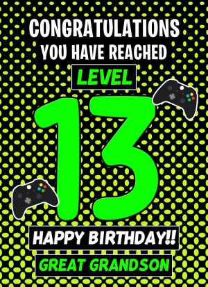 Great Grandson 13th Birthday Card (Level Up Gamer)