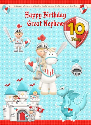 Kids 10th Birthday Hero Knight Cartoon Card for Great Nephew