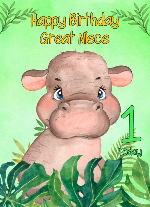 1st Birthday Card for Great Niece (Hippo)